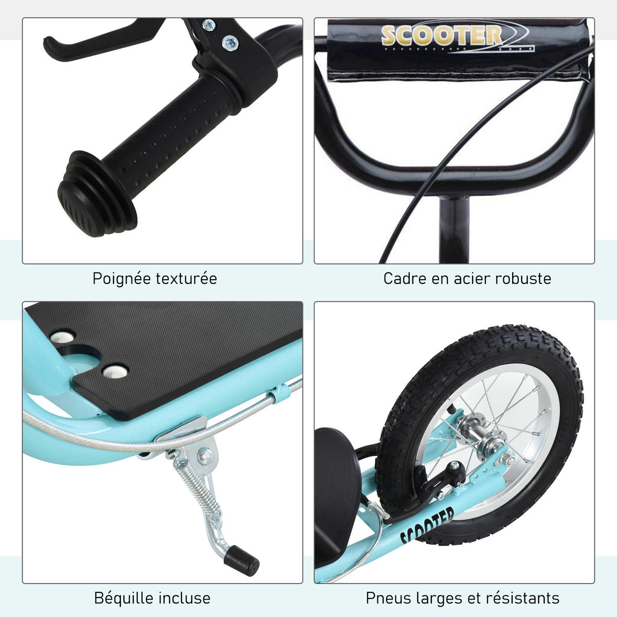 KINDERSCOOTER DE-16920 Große Luftreifen 40/30 cm Himmelblau/Schwarz - Blau, Metall (135/58/94cm) - ComfortXL