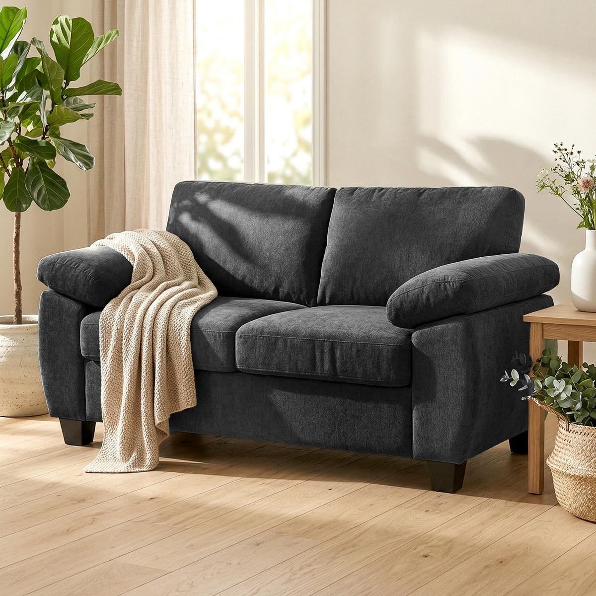 2-SITZER Sofa Dunkelgrau 156.0/77.0/81.0 cm - Dunkelgrau, Textil (77/81/156cm)