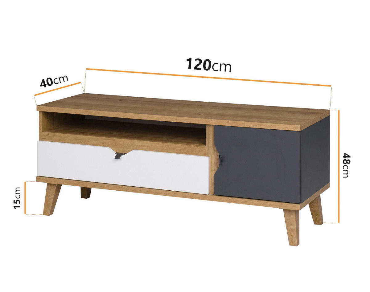 TV-LOWBOARD Aster 120 cm mit Schublade - Eichefarben/Graphitfarben, Holzwerkstoff/Kunststoff (120/48/40cm) - Ravio