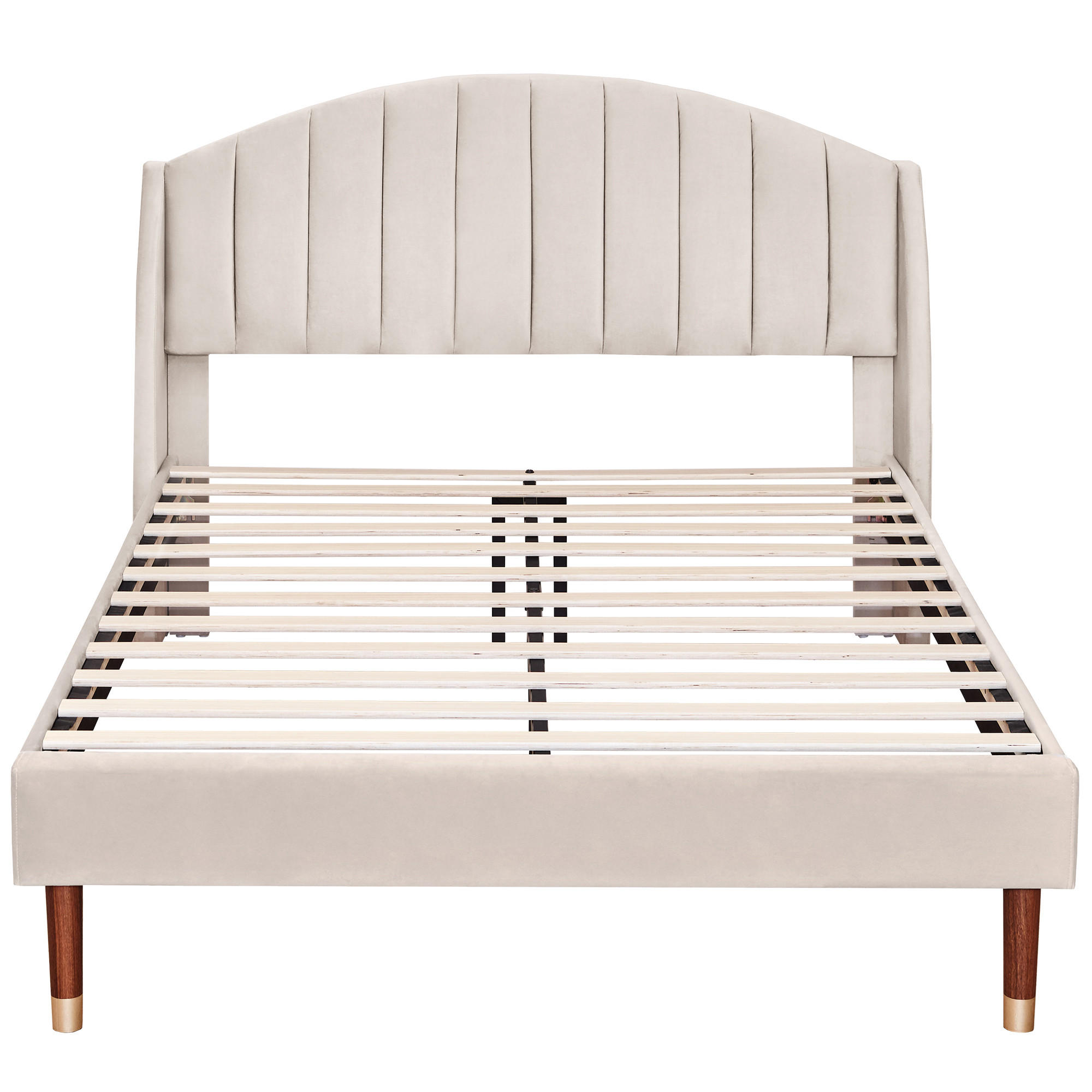 POLSTERBETT 140/200 cm DE-00123, in Beige, hohem Kopfteil - Beige, Holz (140/200cm) - ComfortXL