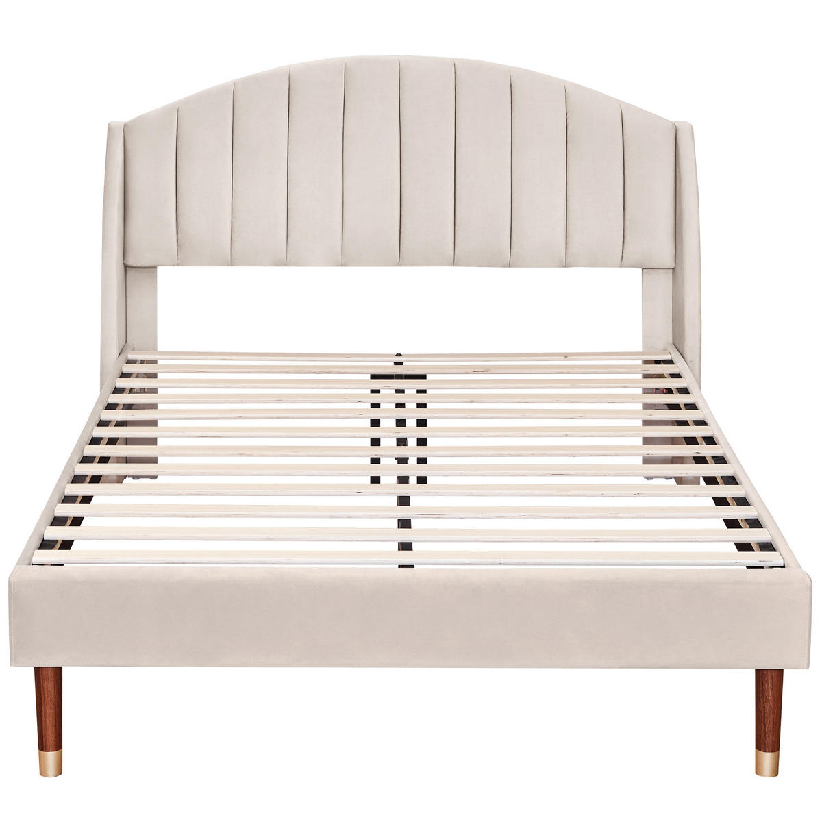 POLSTERBETT 140/200 cm Beige mit Lattenrost und Kopfteil - Beige, Textil (140/200cm) - OKWISH
