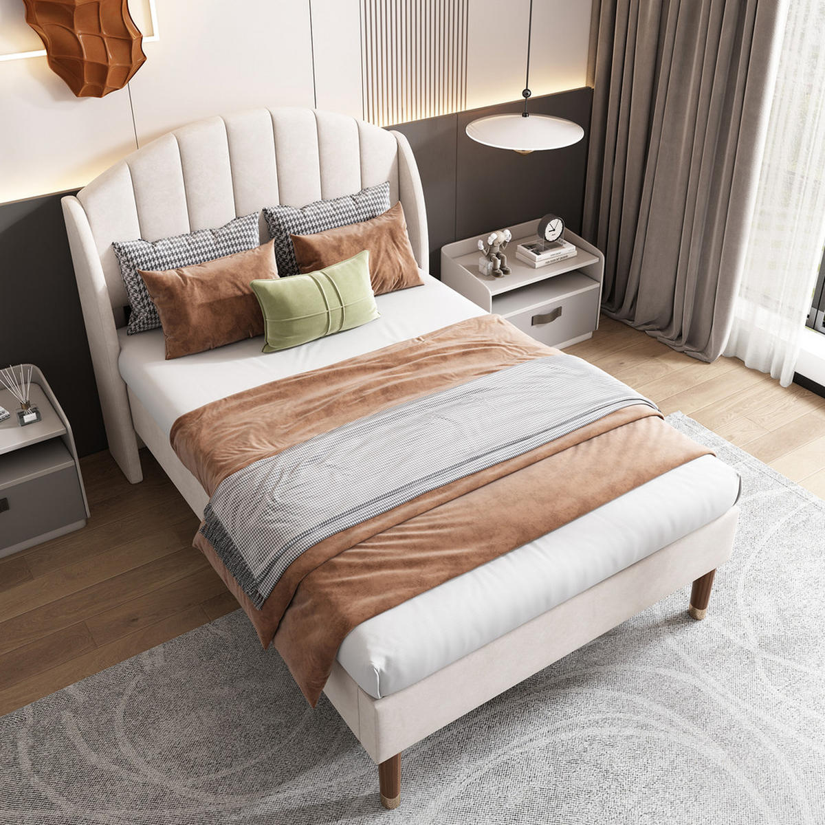 POLSTERBETT 90x200cm Beige Mit Lattenrost und Kopfteil - Beige, Textil - Raelunyi