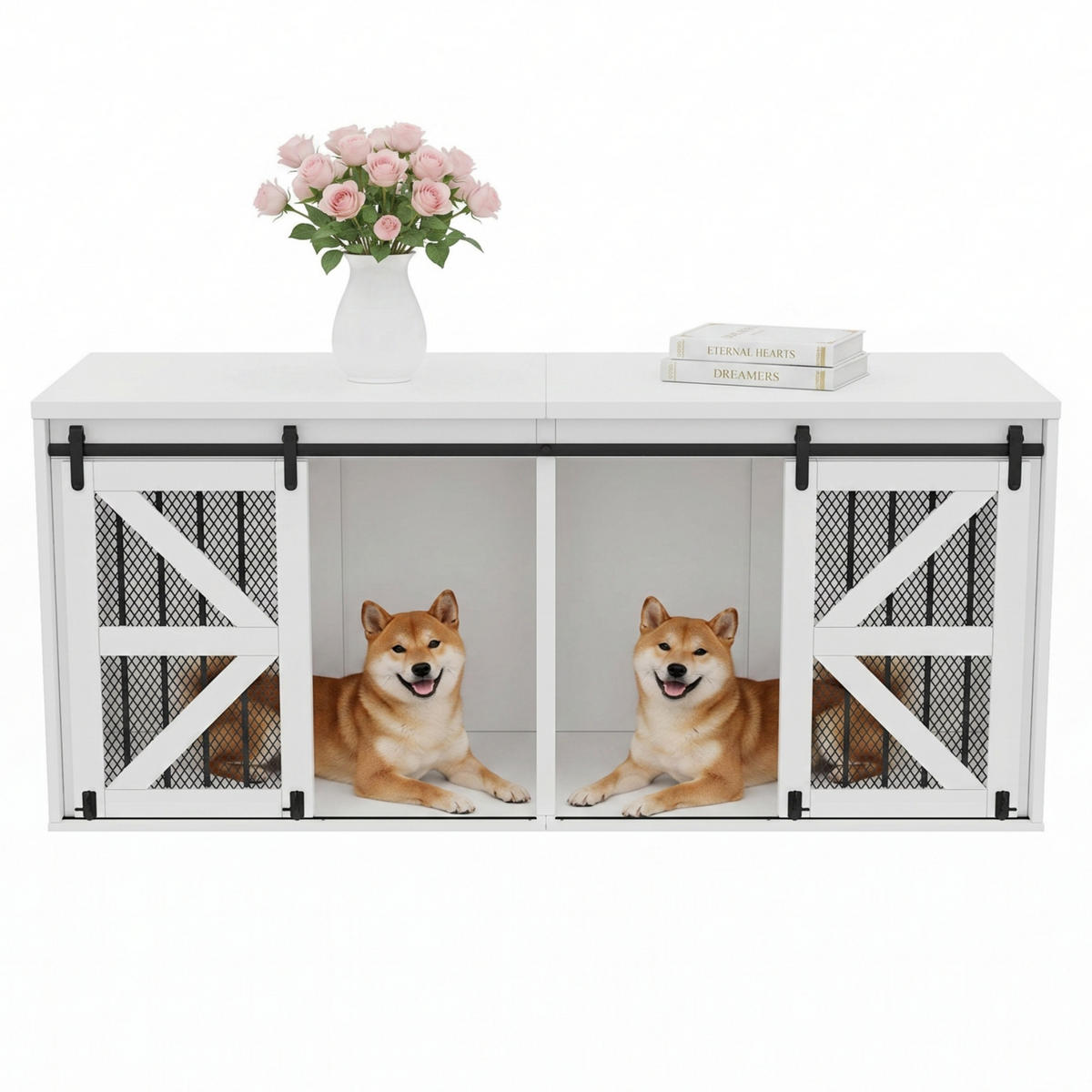 SIDEBOARD Weiß 160×60×75 cm aus MDF und Metall mit Schiebetüren und fester mittlerer Trennwand - Weiß, Holzwerkstoff (160/75/60cm) - Luhomfu