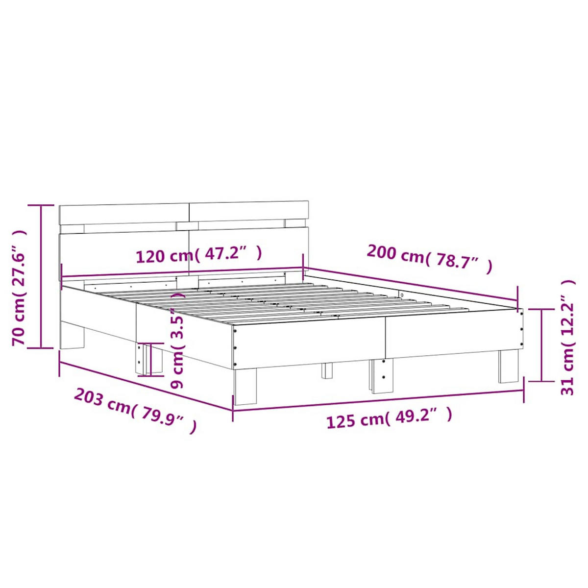 BETT Mit Led-Beleuchtung Ohne Matratze Schwarz 120/200 Cm - Schwarz, Holzwerkstoff (120/200cm) - vidaXL