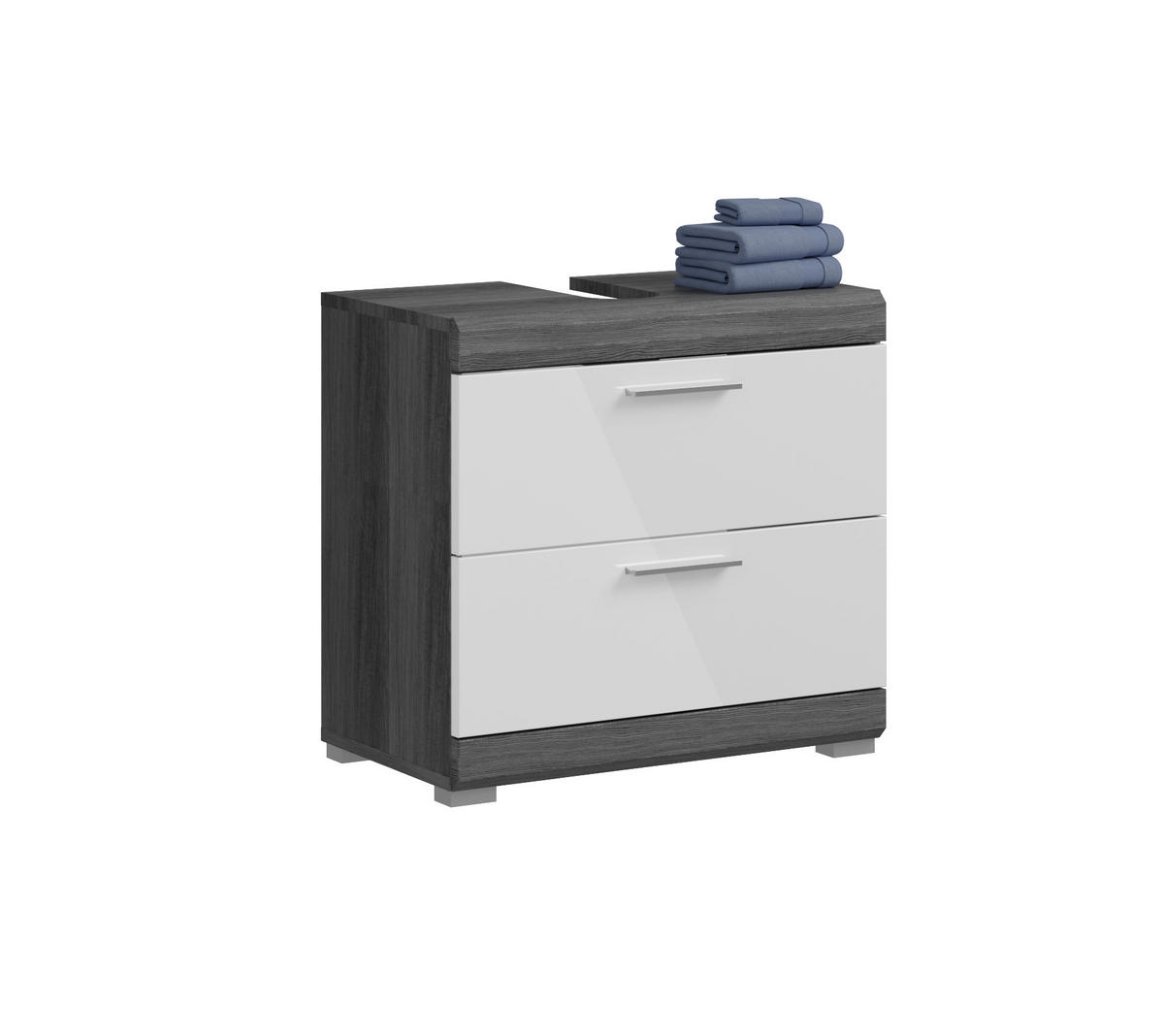 WASCHBECKENUNTERSCHRANK Scout Bad in Rauchsilber Nb. und weiß hochglanz B/H/T: 60x56x34 cm - Silberfarben, Holz (60/56/37cm)