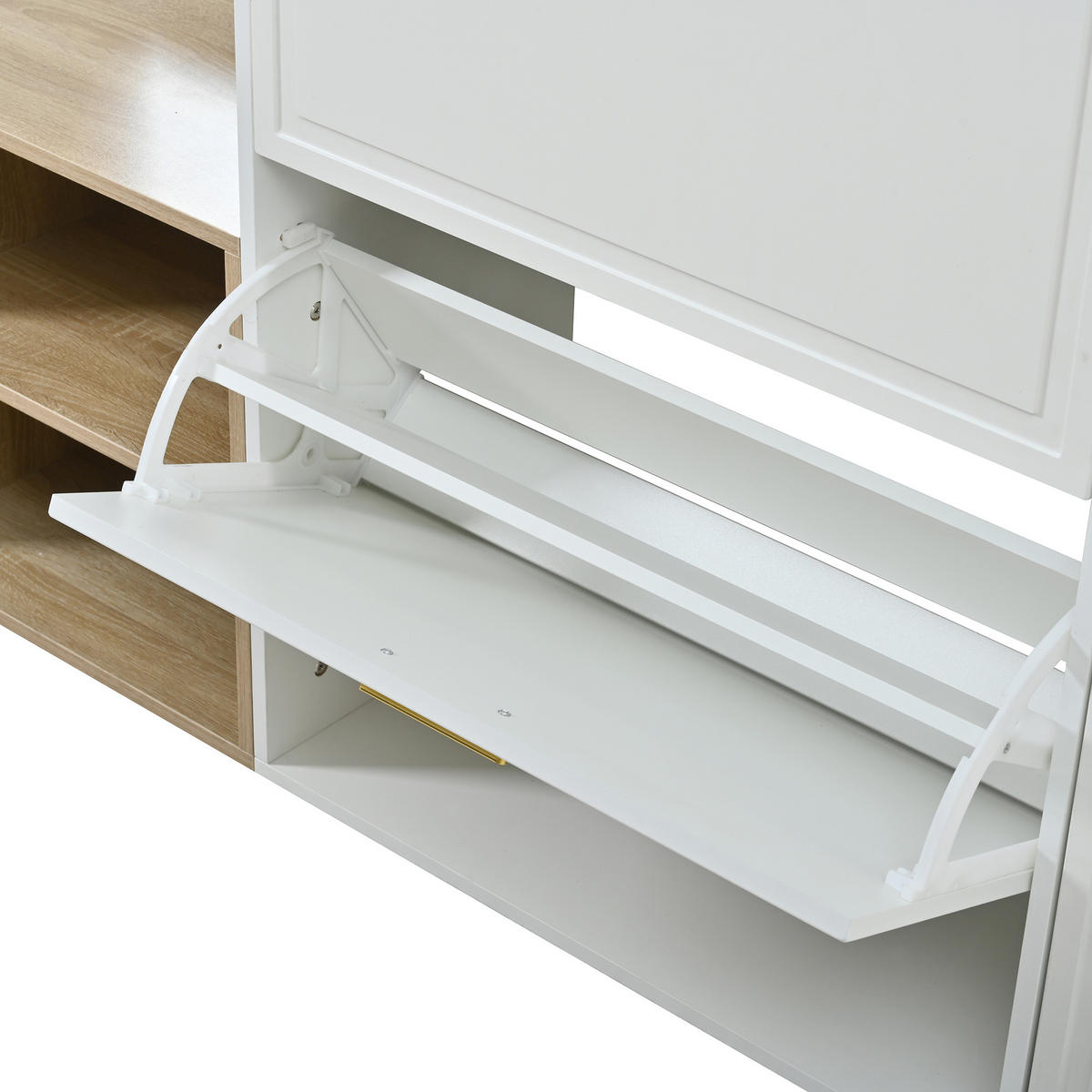 SCHUHSCHRANK aus Spanplatte 139,5x35x166cm in Weiß mit 4-teiligem - Weiß, Holzwerkstoff (139.5/166/35cm) - Modfu