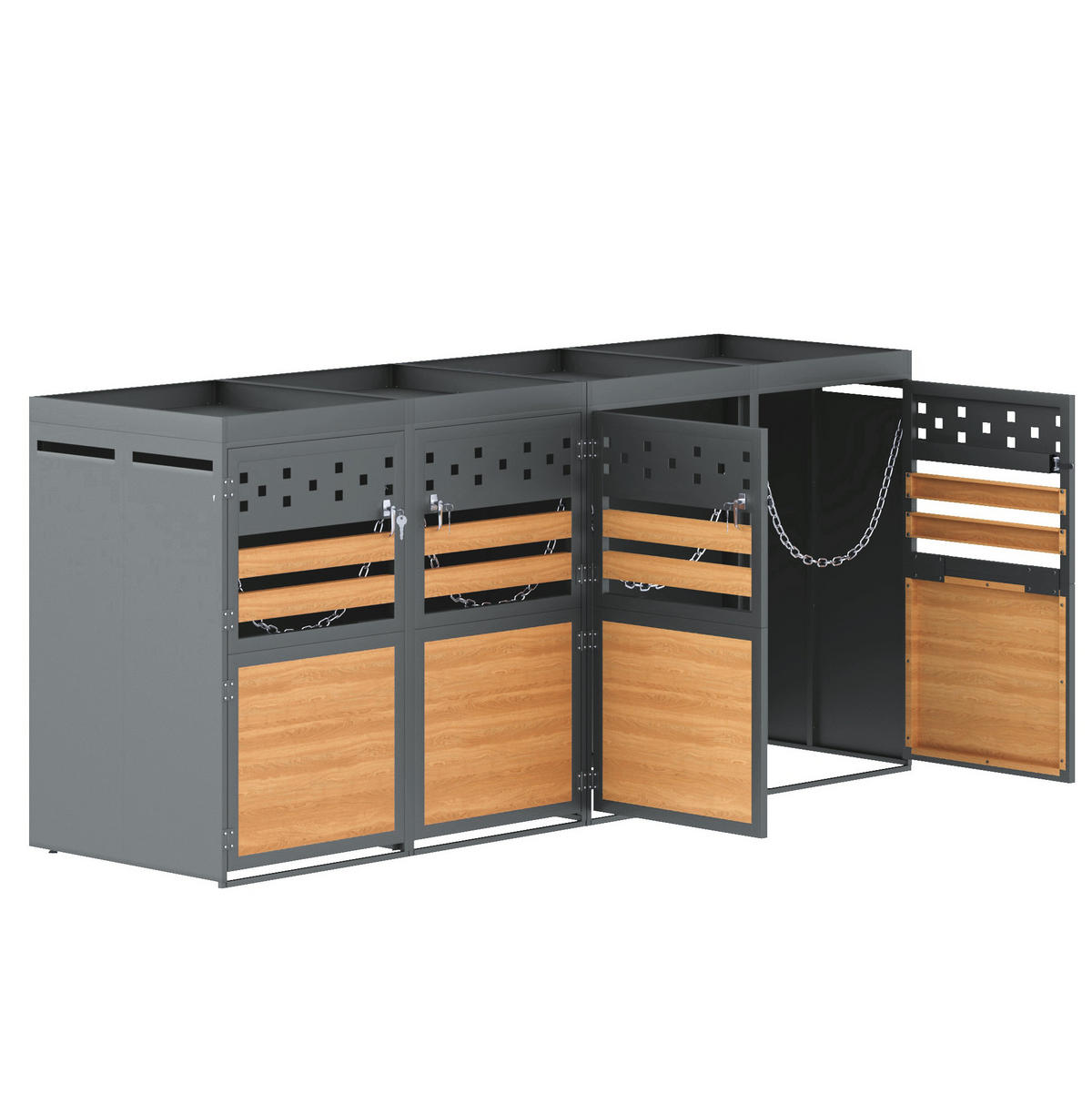 MÜLLTONNENBOX aus Metall in Grau Natur mit Pflanzendach - Grau, Metall (264/125/80cm) - Modfu