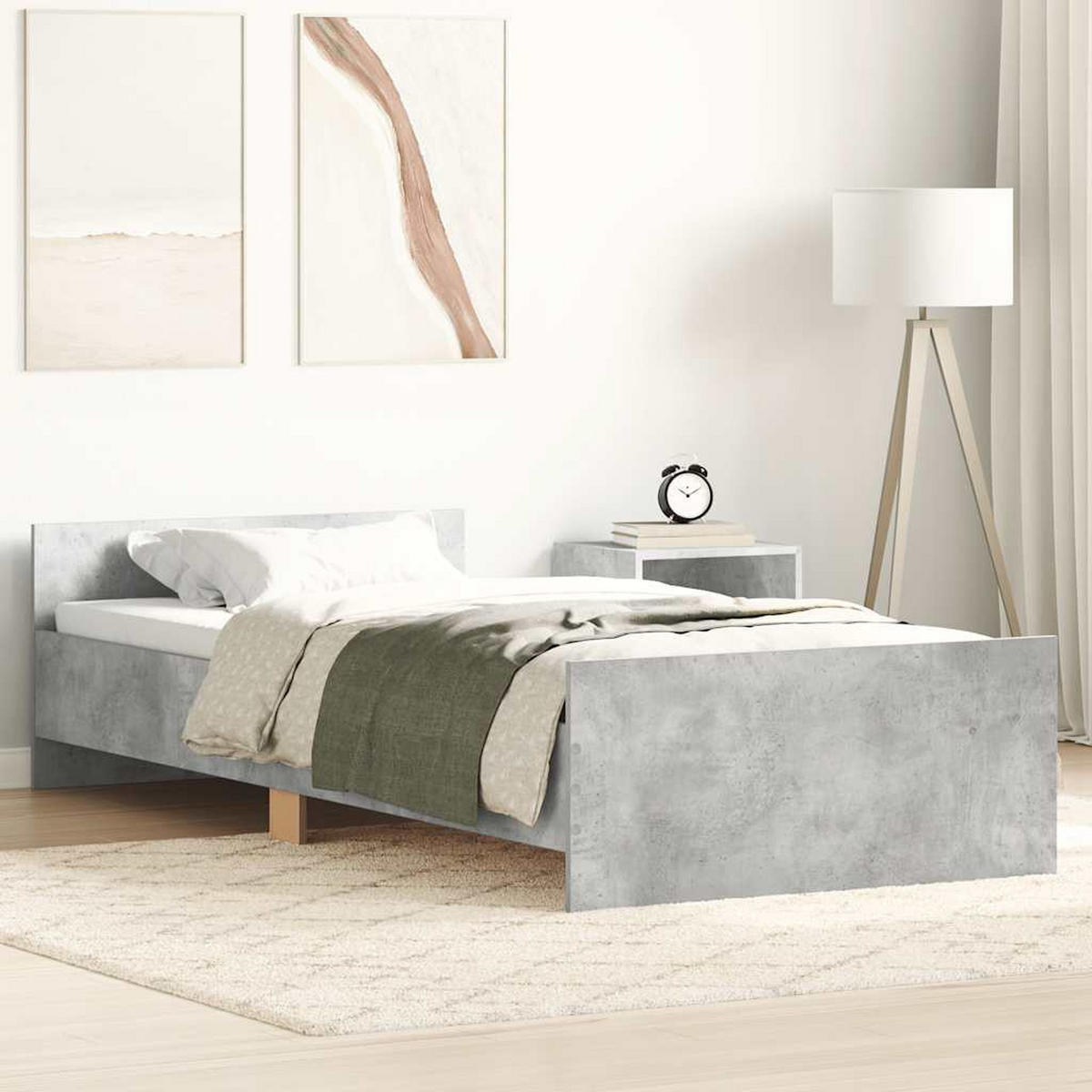 BETTGESTELL Betongrau 100/200 Cm Holzwerkstoff - Grau, Holzwerkstoff (100/200cm) - vidaXL