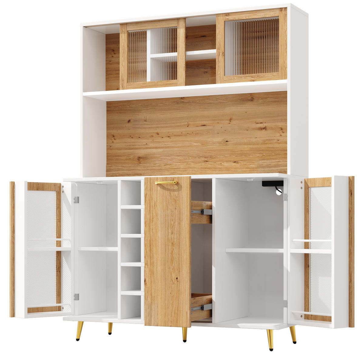 BUFFET 120/170/40 cm Weiß mit Holzdekor aus MDF mit LED-Beleuchtung - Weiß, Holzwerkstoff (40/180/120cm) - OKMYHOME