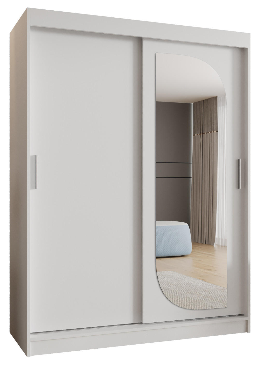 SCHWEBETÜRENSCHRANK 200/150/62 2-türig - Silberfarben/Weiß, Holz (150/200/62cm) - MÖBEL KRYSPOL