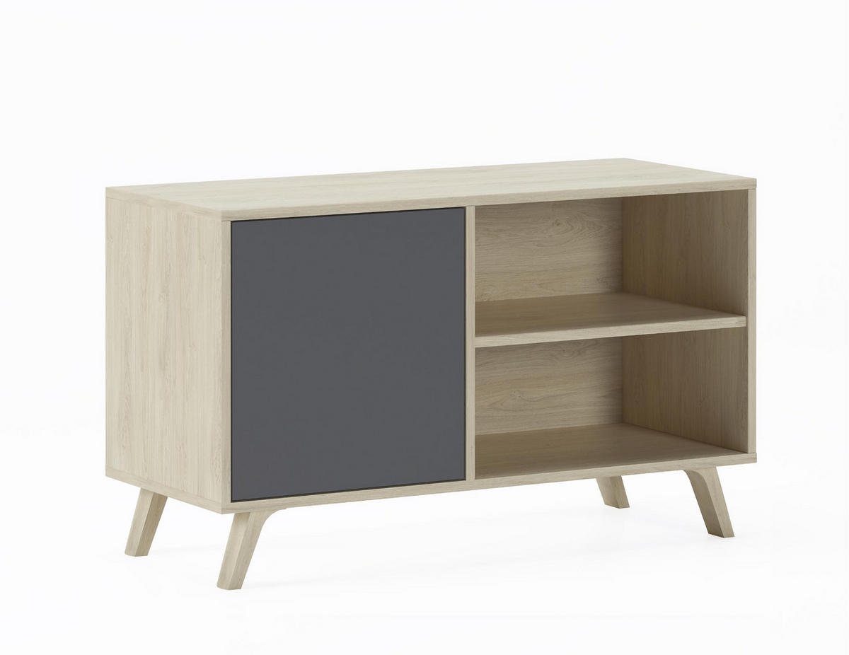 LOWBOARD, eiche, Anthrazitgrau, 95/40/57cm - Eichefarben/Anthrazit, Holzwerkstoff (95/57/40cm) - Skraut Home