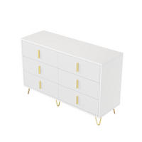 SIDEBOARD DE-38218 120/40/77 cm mit 6 Schubladen und goldenen Griffen Weiß - Weiß, Holzwerkstoff (120/77/40cm) - ComfortXL