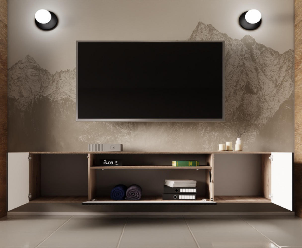 TV-SCHRANK Schwarz NOELI Hängend Mit Gerillten Fronten - Schwarz, Holzwerkstoff (200/40/41cm) - Sepro Meble
