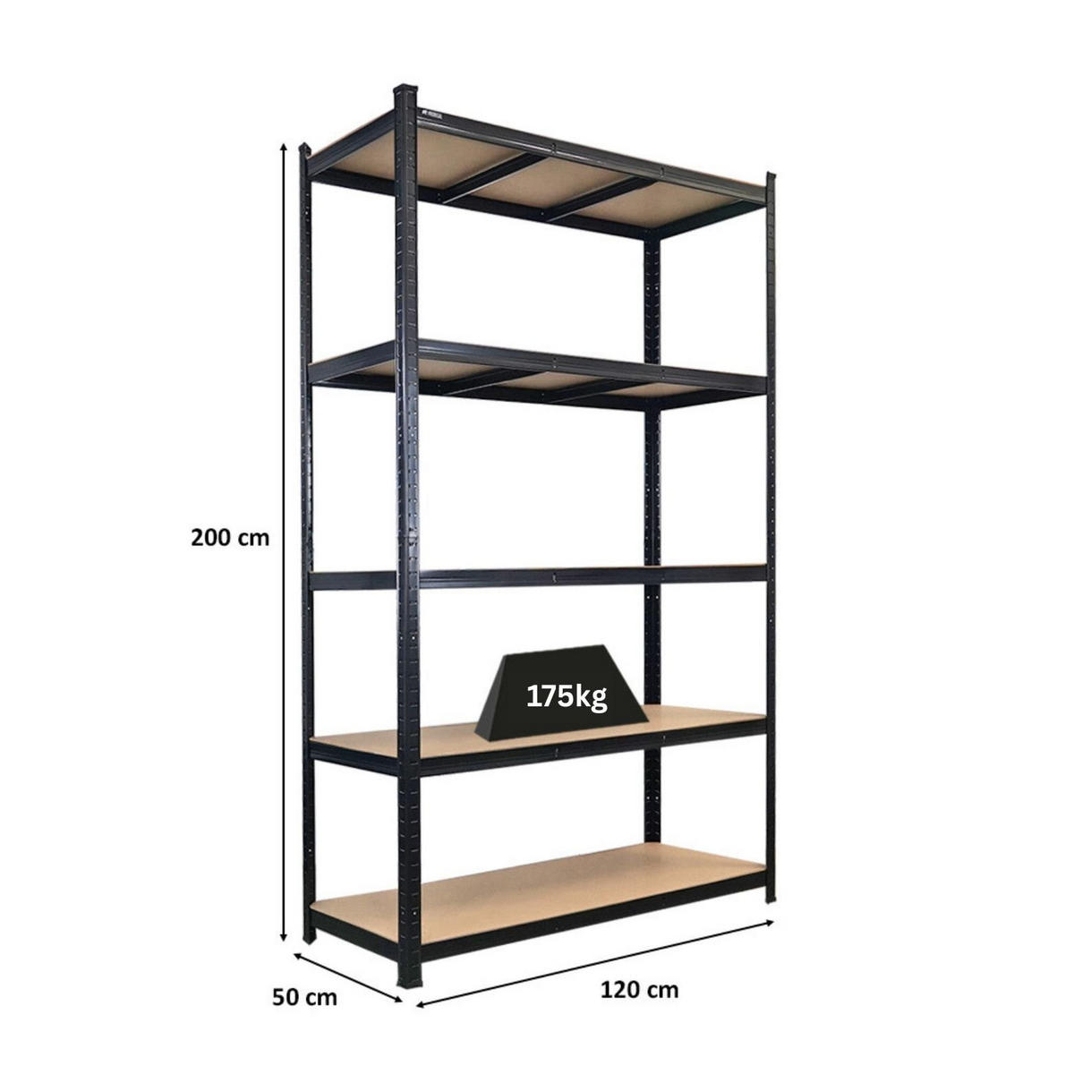 SCHWERLASTREGAL Giant Ragnar für Gesamtlast 875kg 200x120x50 5 MDF-Platten-Ebenen Schwarz - Schwarz, Metall (120/200/50cm) - PROREGAL