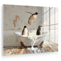 ACRYLGLASBILD Vintage - Pinguin - Badewanne - Schaumstoff 80x60 cm - Schwarz, Glas (80/60cm) - MuchoWow