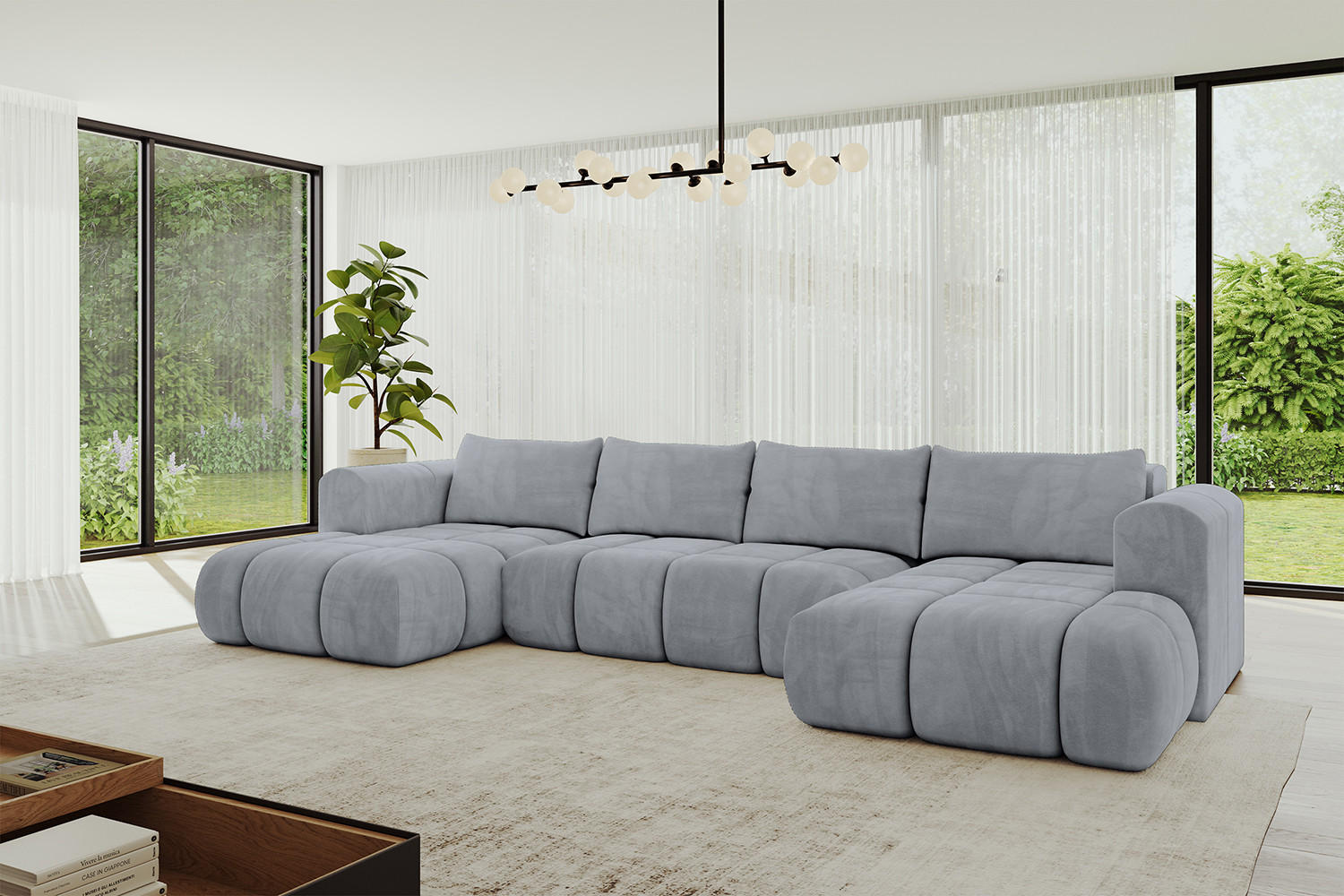 Thumbnail - Altdecor Wohnlandschaft, Hellgrau, Textil, 6-Sitzer, U-Form, 414x90x180 cm, Wohnzimmer, Sofas & Couches, Wohnlandschafte...