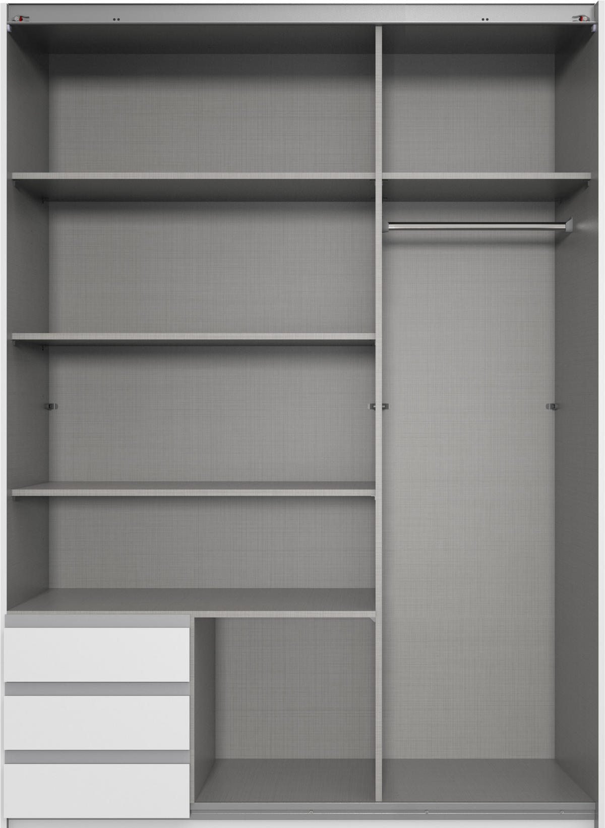 KLEIDERSCHRANK Emden in Plankeneiche mit Graphit - Schwebetürenschrank Breite 135 cm mit Spiegel - Braun, Holzwerkstoff (135/198/65cm)