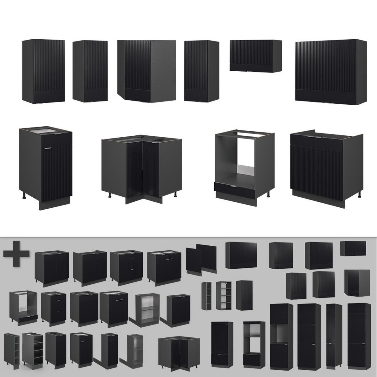 ECKKÜCHE Fame-Line, Schwarz gestreift/Anthrazit, 160 x 190 cm, AP Eiche - Anthrazit/Schwarz, Holzwerkstoff (190/81.6/60cm) - Vicco