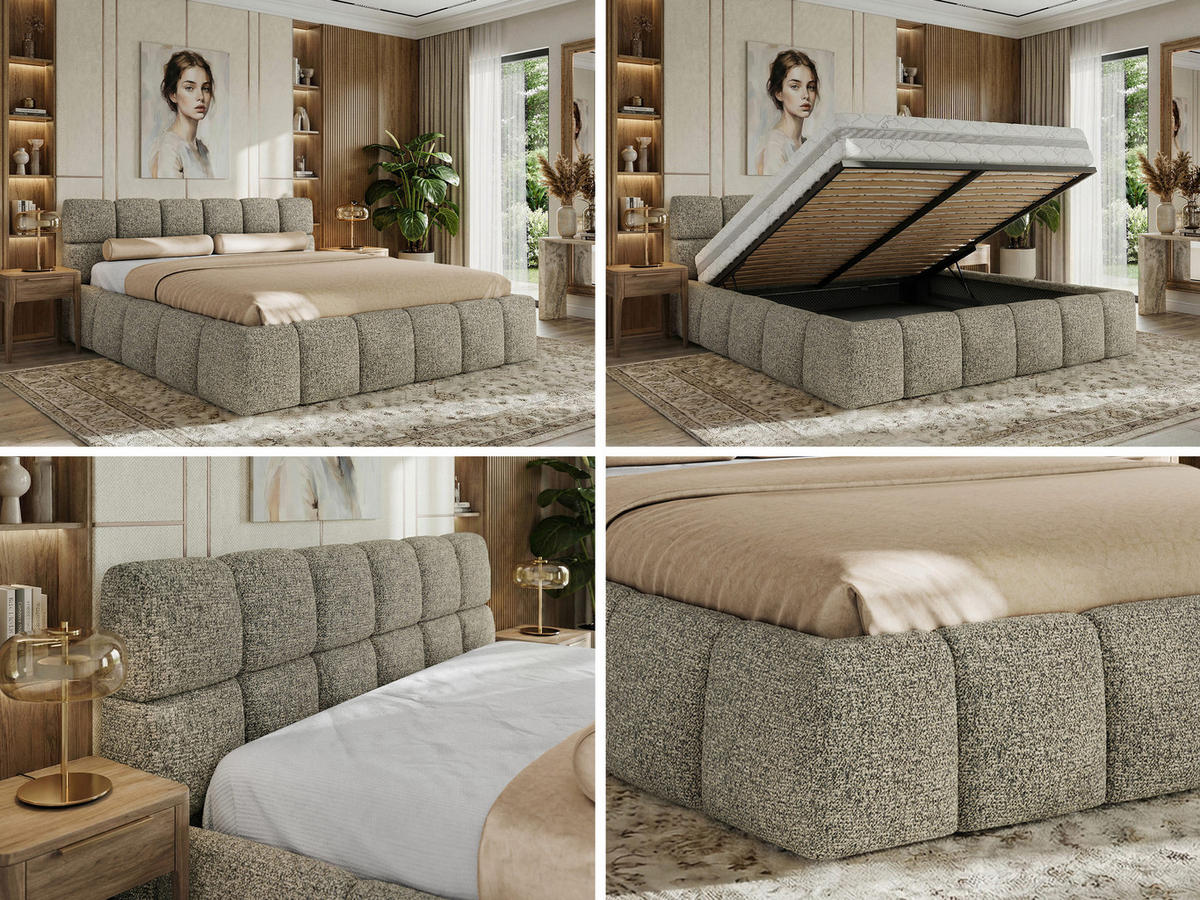 ČALÚNENÁ POSTEĽ NIRA CLASSIC 200/200 - Sivá Strukture - Penová matrac - sivá, textil (200/200cm) - MKS