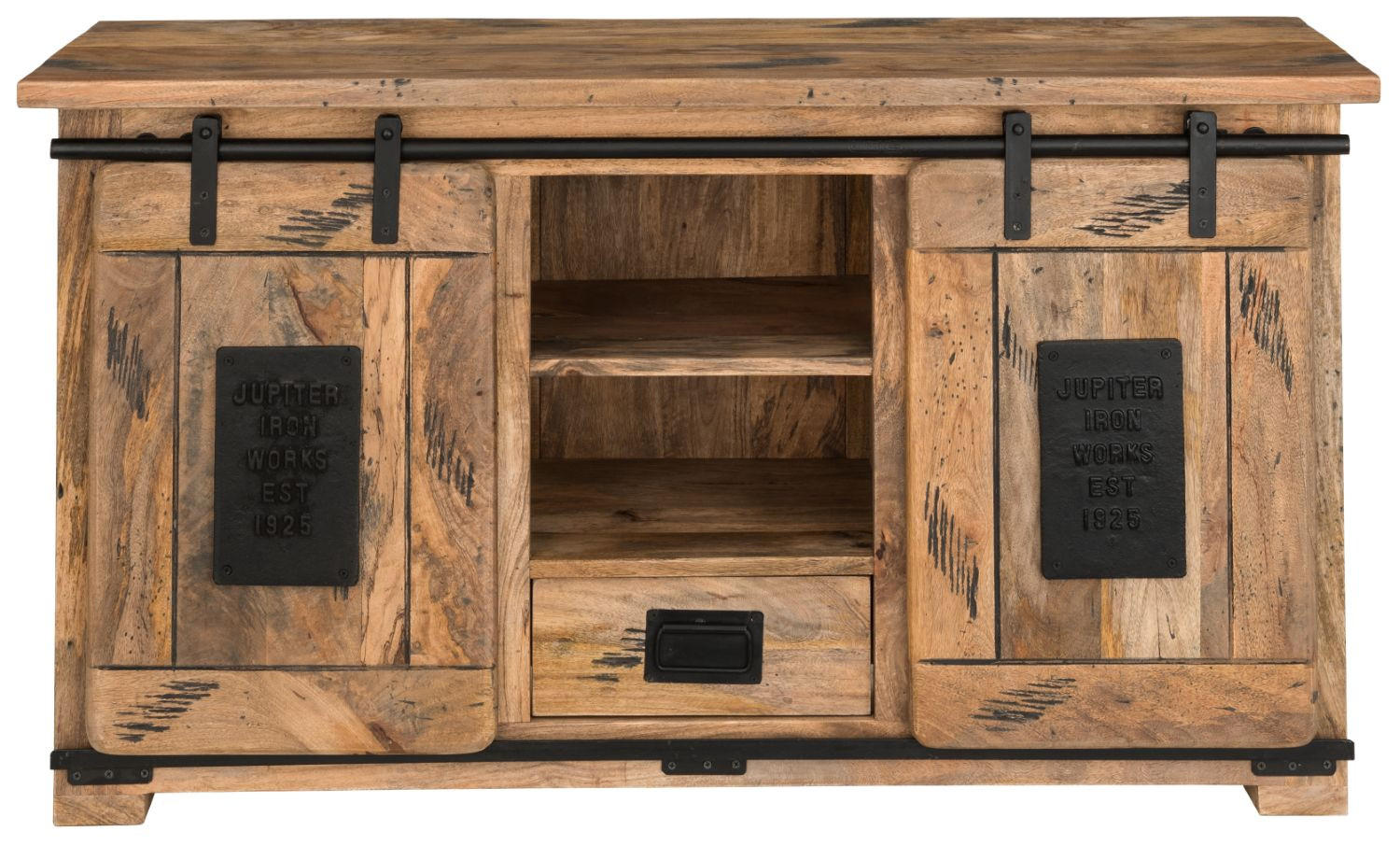 TV-KOMMODE Florenz Vintage - 128 cm - Mangoholz - Schwarz/Braun, Holz/Metall (128/70/45cm) - bene living