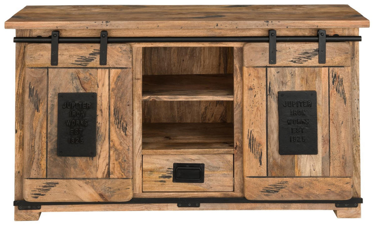 TV-KOMMODE Florenz Vintage - 128 cm - Mangoholz - Schwarz/Braun, Holz/Metall (128/70/45cm) - bene living