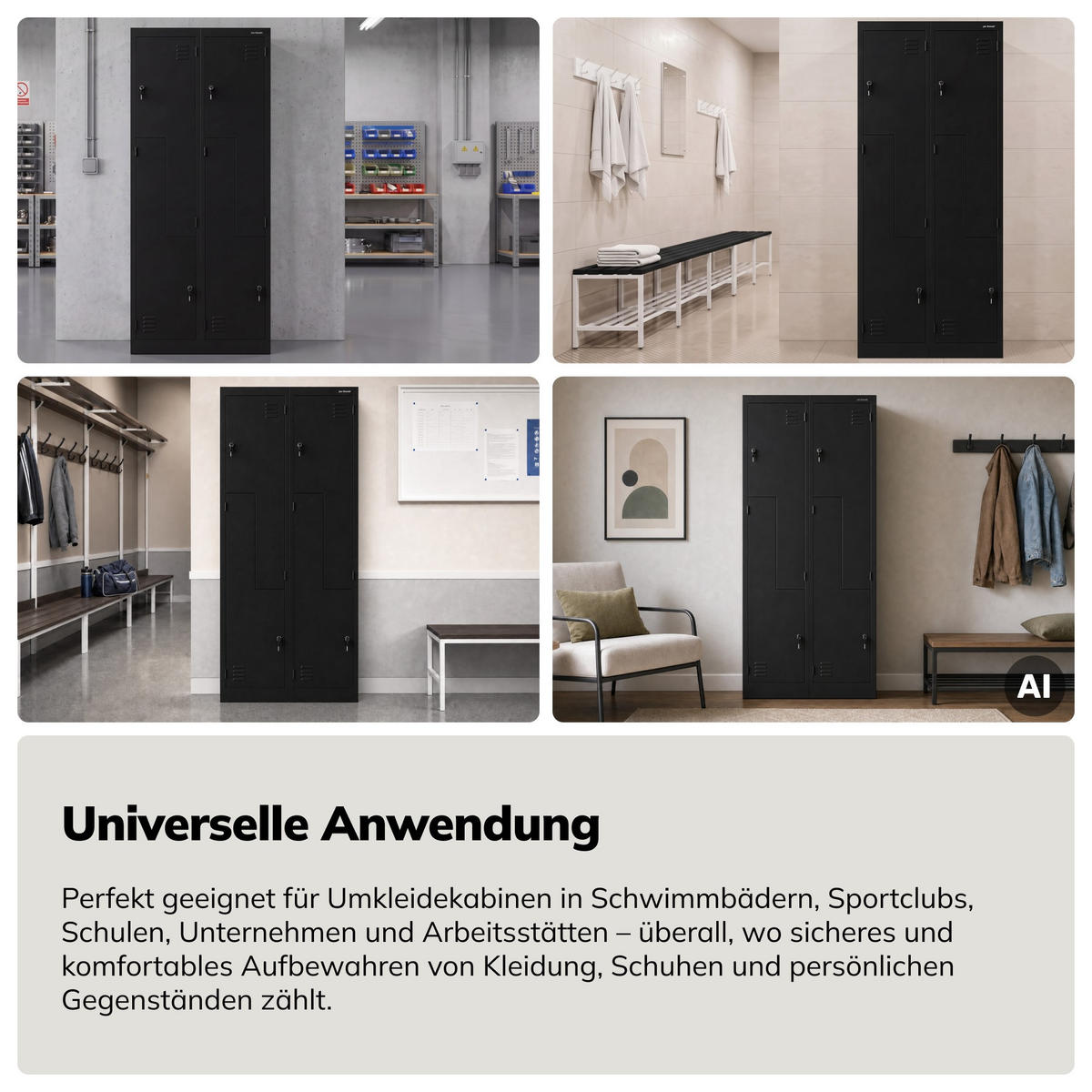 KLEIDERSCHRANK L-Form JULIA 185x80x45 cm - Schwarz, Metall (80/185/45cm) - Jan Nowak
