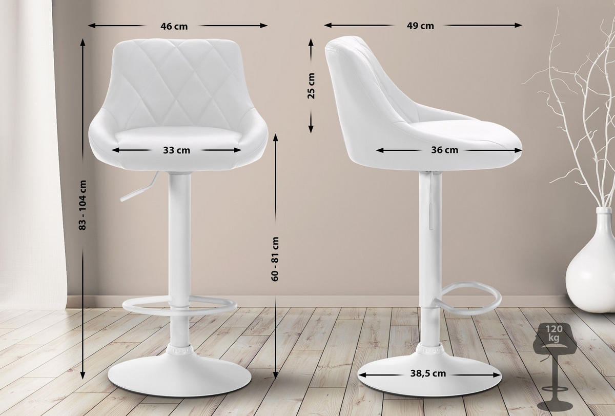 BARHOCKER Lederlook weiß - Walnussfarben/Weiß, Textil/Metall (46/83/49cm) - CLP