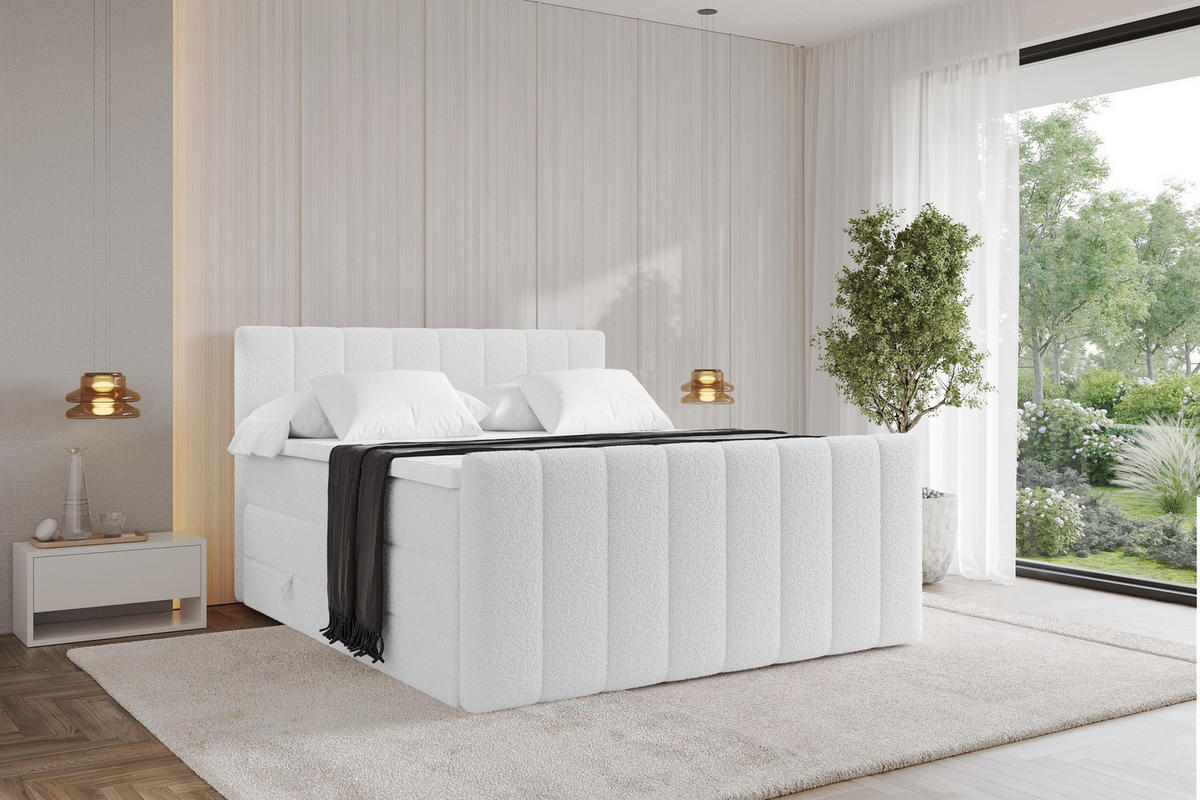 BOXSPRINGOVÁ POSTEL s matrací H3/H4 - OTTA-Z KING - 200x200 cm Bílá - bílá, kompozitní dřevo (200/200cm) - ALTDECOR