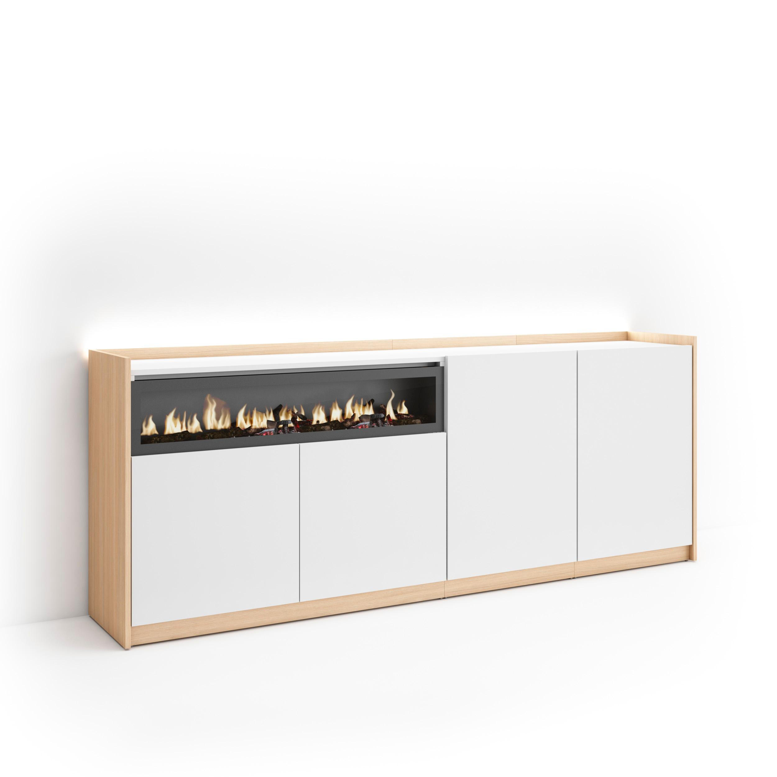 SIDEBOARD, Weiß und Eiche, 207/37/80cm, Kamin mit Feuereffekt - Weiß, Holzwerkstoff (207/80/37cm) - Skraut Home