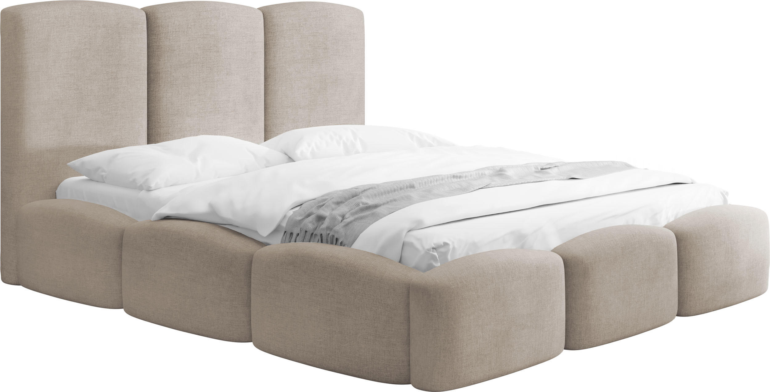 POLSTERBETT Harmony mit Bettkasten & Lattenrost in Beige Chenille 140 x 200 cm - Beige/Birkefarben, Holzwerkstoff/Kunststoff (140/200cm) - WFL GROUP