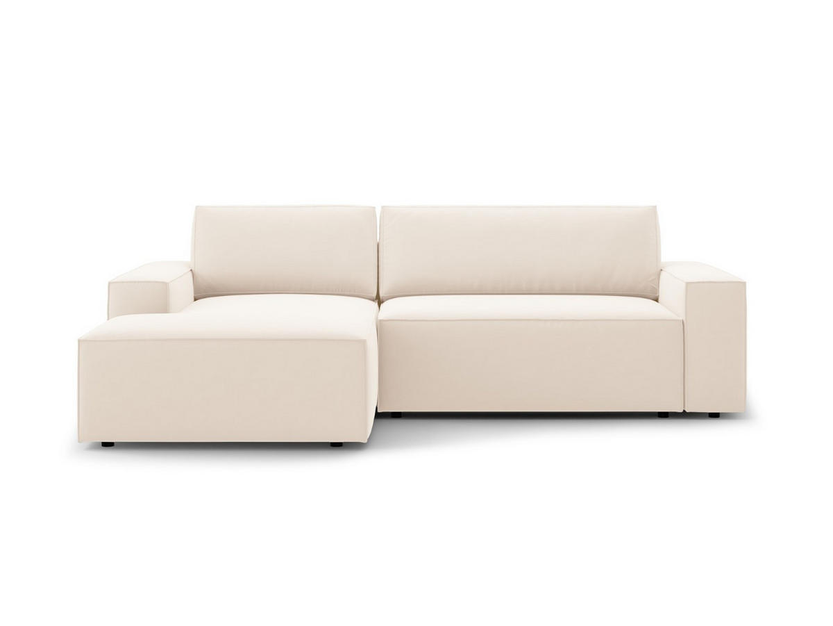 ECKSOFA ausklappbar links mit Container Jodie aus Samt leichtes beige 3 Sitzplätze - Creme, Textil (246/151cm) - Micadoni