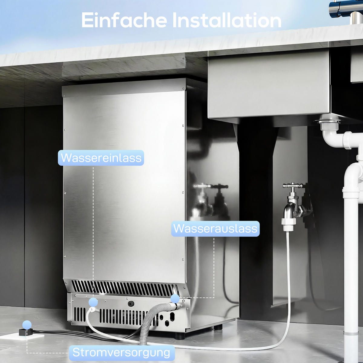 EISWÜRFELMASCHINE aus Edelstahl Silber - Silberfarben, Metall (33.5/71.5/35cm) - HOMCOM