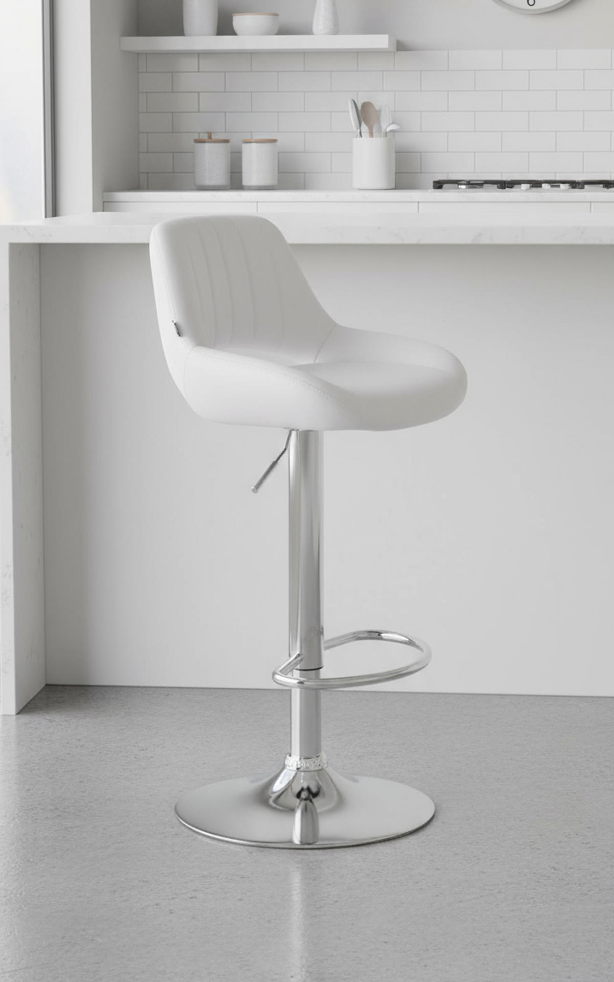 BARHOCKER Milos Kunstleder chrom weiß - Chromfarben/Weiß, Kunststoff/Metall (47/106/48cm) - TPFLiving