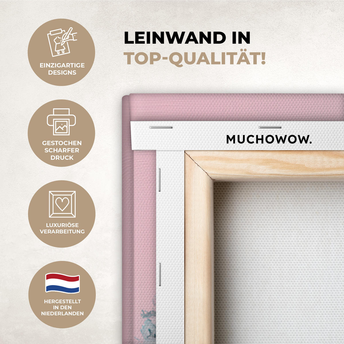 LEINWANDBILD Weihnachtsdorf - Rosa - Winter - Schnee - Häuser Deko Groß 90x140 cm - Altrosa, Textil (90/140cm) - MuchoWow