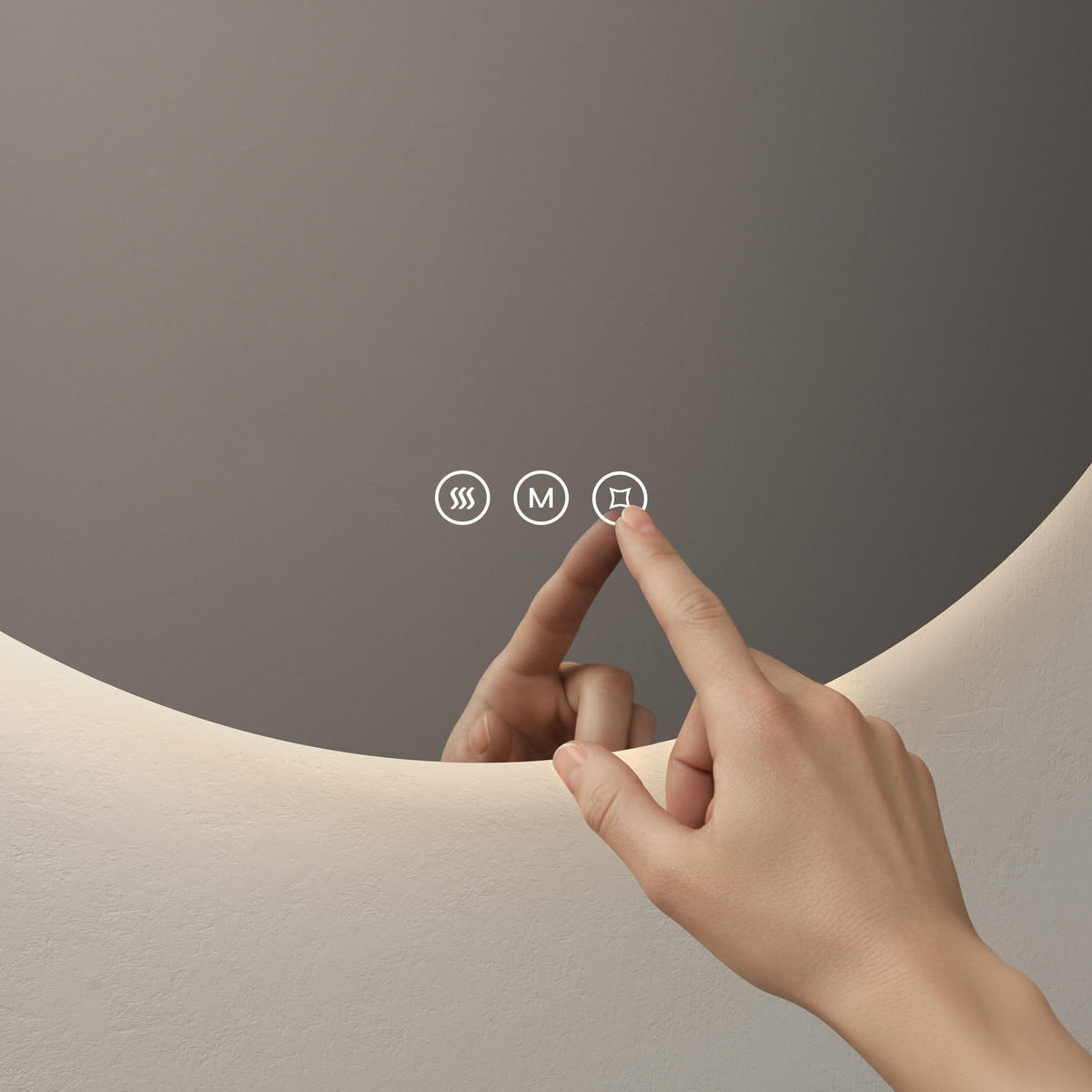 OGLEDALO KUPAONSKO okruglo s rasvjetom bez okvira, 3 boje svjetla, protiv zamagljivanja Ø 70 cm - bijela, staklo (70/70/3cm) - EMKE