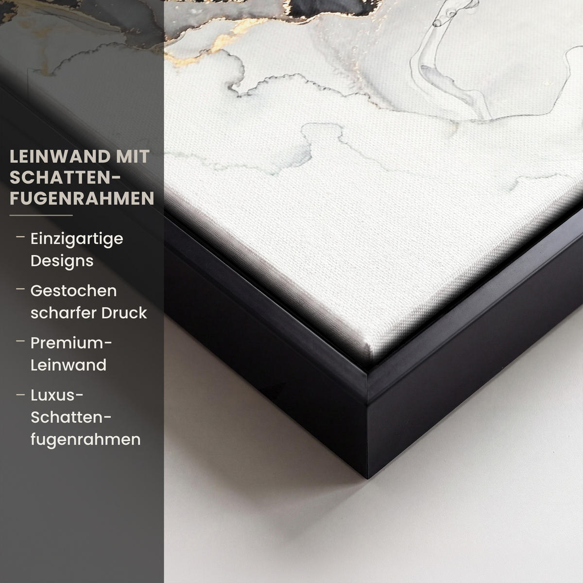 LEINWAND Bilder mit Rahmen - Marmor - Schwarz - Weiß - Gold - Luxus - Abstrakt - 30x20 - Goldfarben, Textil (30/20cm) - MuchoWow