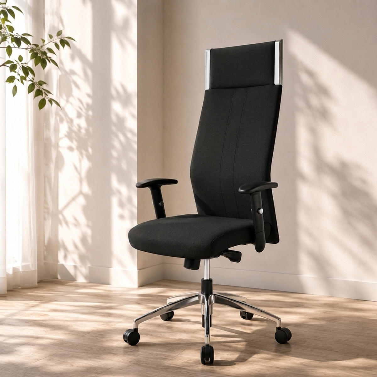 CHEFSESSEL Black-Line Stoff Schwarz - ergonomisch, 150 kg belastbar, Sitzhöhe 48-60cm - Schwarz, Kunststoff/Textil (68/121/60cm) - Versee