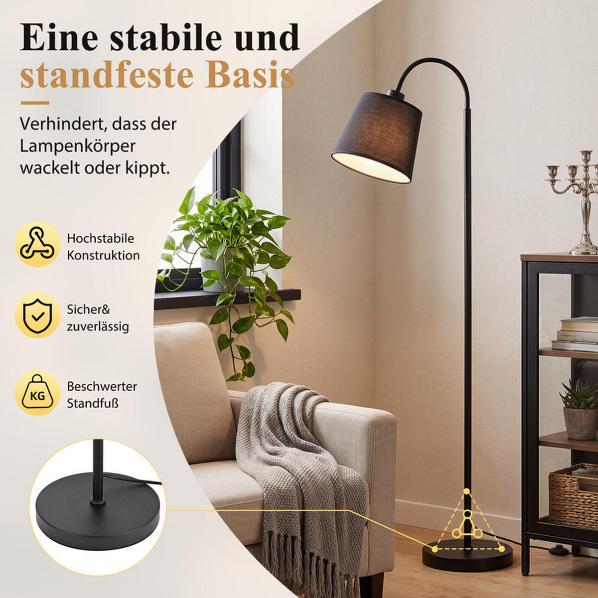 STEHLEUCHTE Gable II 22x18x160cm - Schwarz, Metall (22/18/160cm) - Nettlife