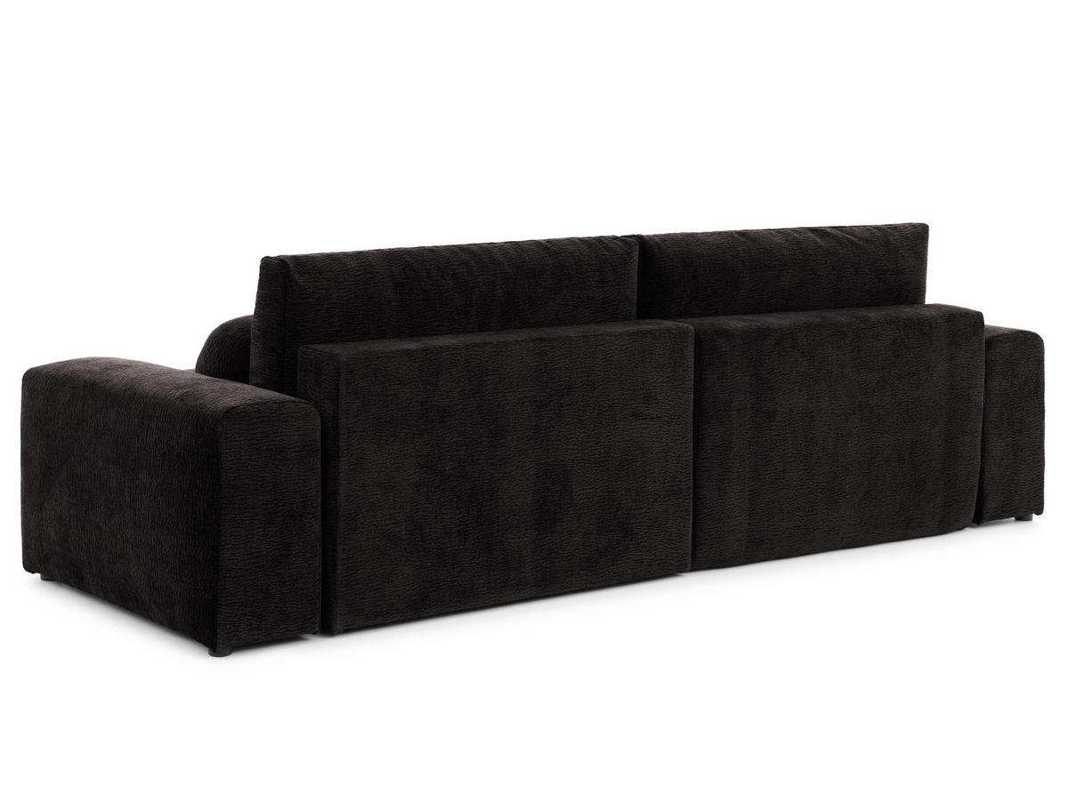ECKSOFA Puffy mit Schlaffunktion und Bettkasten - besonders weich und puffig aus Braun Stoff mit Chenillestruktur - Ottomane rechts - Schwarz/Braun, Holz/Kunststoff (266/138cm) - S-Style Möbel
