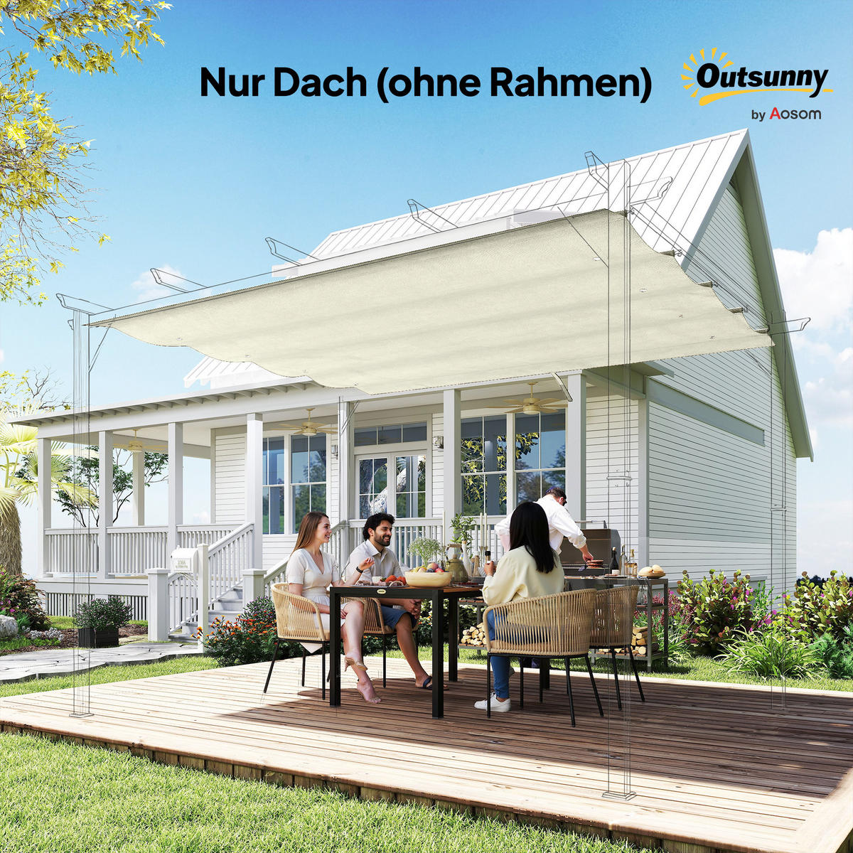 ERSATZDACH Polyester Cremeweiß - Creme, Kunststoff (245/23/286cm) - Outsunny