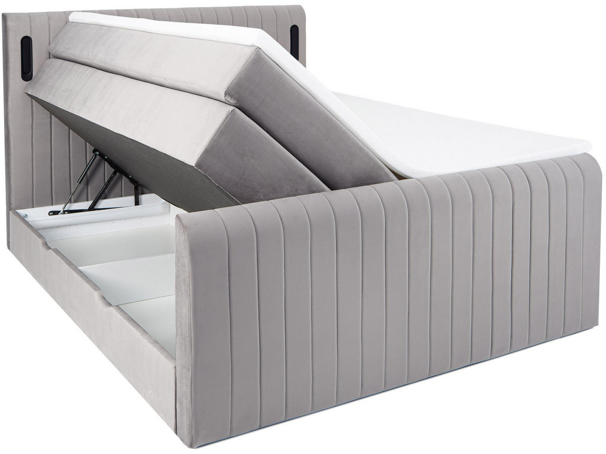 BOXSPRINGBETT FLY hellgrau 180/200 cm H2/H3 Samt - Hellgrau, Textil (180/200cm) - wonello