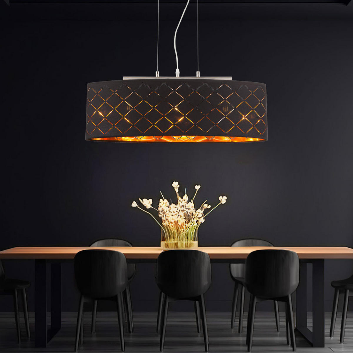 LED HÄNGELEUCHTE Textil Schwarz Gold - Schwarz, Metall (65/25/140cm) - Globo Lighting