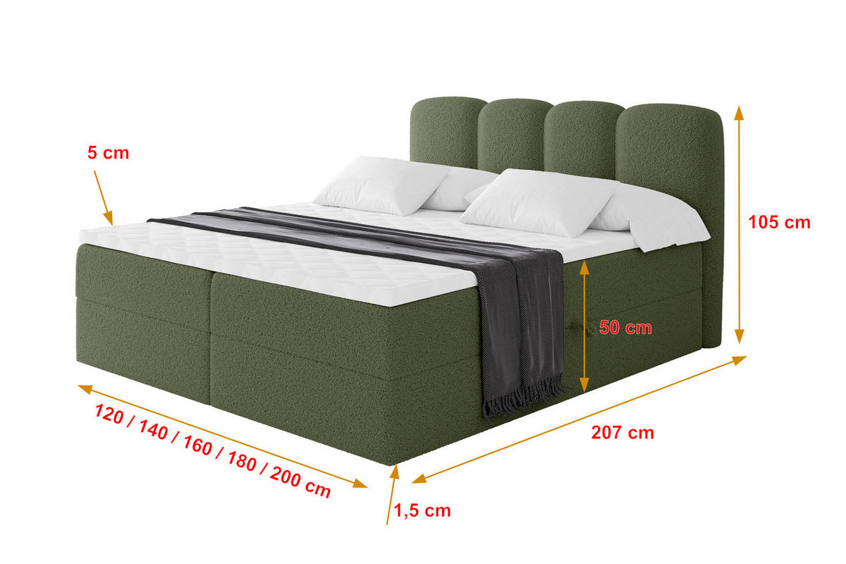 BOXBETT mit Matratze H4 - NINA - 160x200 cm Grün - Dunkelgrün, Holzwerkstoff (160/200cm) - ALTDECOR