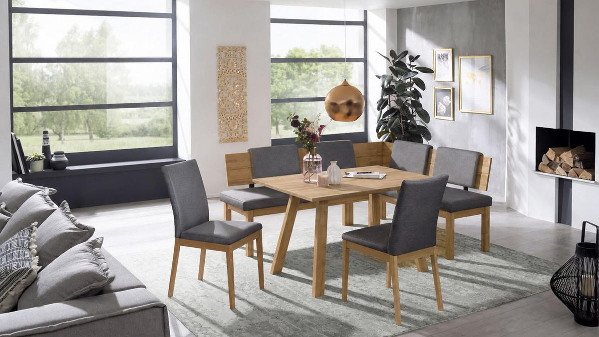 ECKBANKGRUPPE Modern Danny 2 für 7 Personen Massivholz Wildeiche/Grau - Wildeiche/Grau, Holz (194/85/155cm) - 58aufmkessel