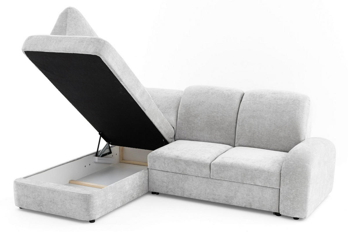 ECKSOFA VIBE L Links mit Schlaffunktion 129x205 Chenille Hellgrau - Hellgrau/Schwarz, Holz/Kunststoff (186/250cm) - Muffo