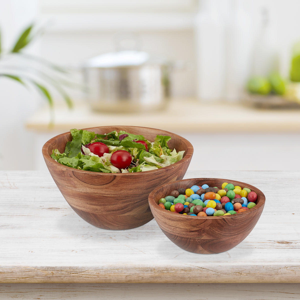 2-tlg.SALATSCHÜSSEL-SET - Braun, Holz/Kunststoff (25/25/12cm) - Relaxdays