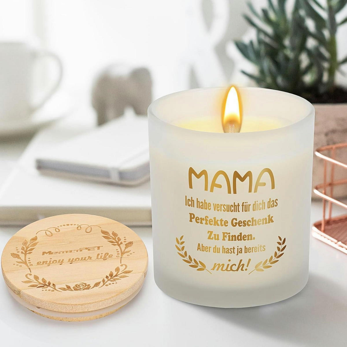 DUFTKERZE Lavendel im Glas Geschenkset 50 Stunden Brenndauer - Weiß, Paraffin (9cm)