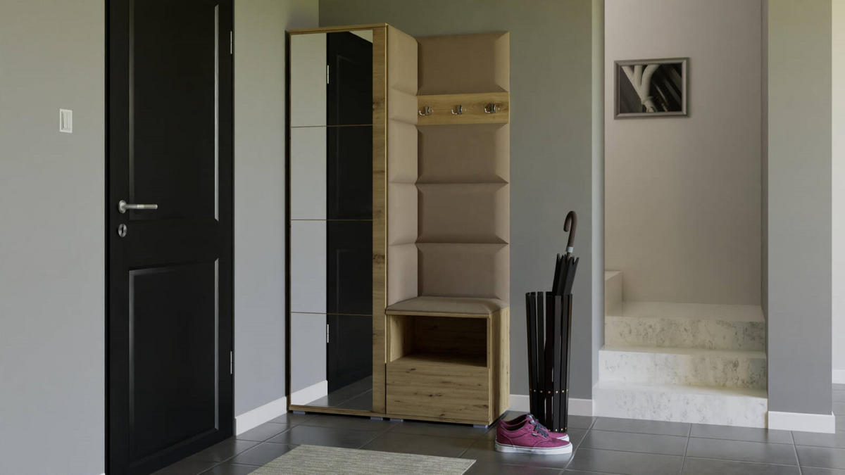 GARDEROBEN-SET Nela I mit Spiegel 100/187/40 - Beige/Silberfarben, Holzwerkstoff/Kunststoff (100/187/40cm)
