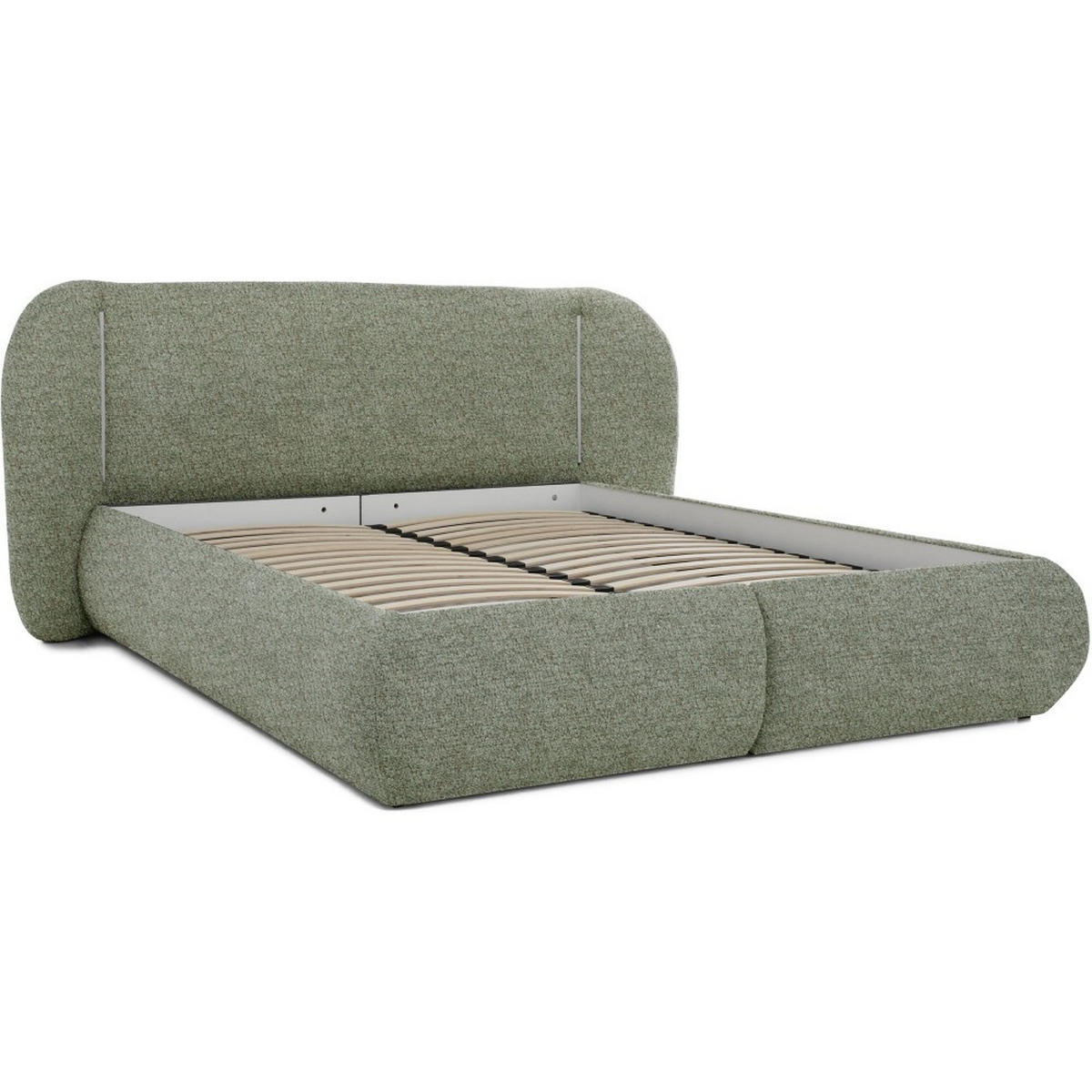 POLSTERBETT Corfu mit LED-Beleuchtung, mit Bettkasten, rundliche Formen, 140x200, Grün - Grün, Textil/Metall (140/200cm) - Beautysofa