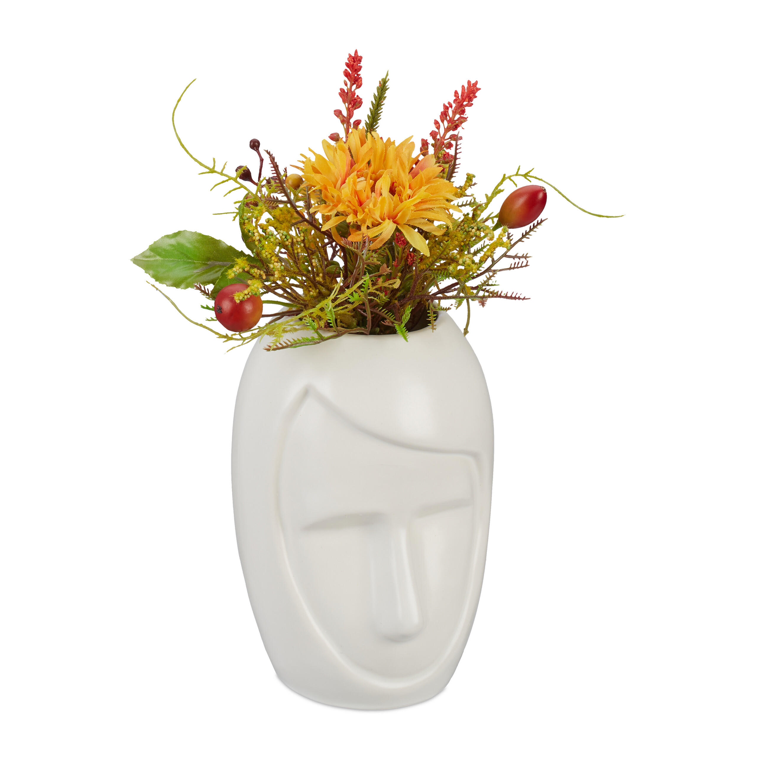 Relaxdays VÁZA Bílá keramika obličej boho 14,5 cm